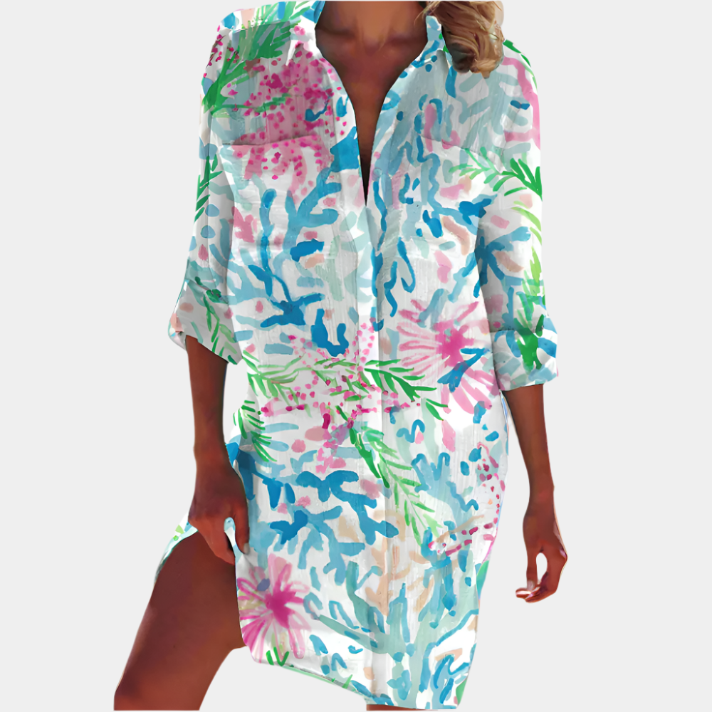 Lia - Robe élégante et premium pour femme Corail Bleu
