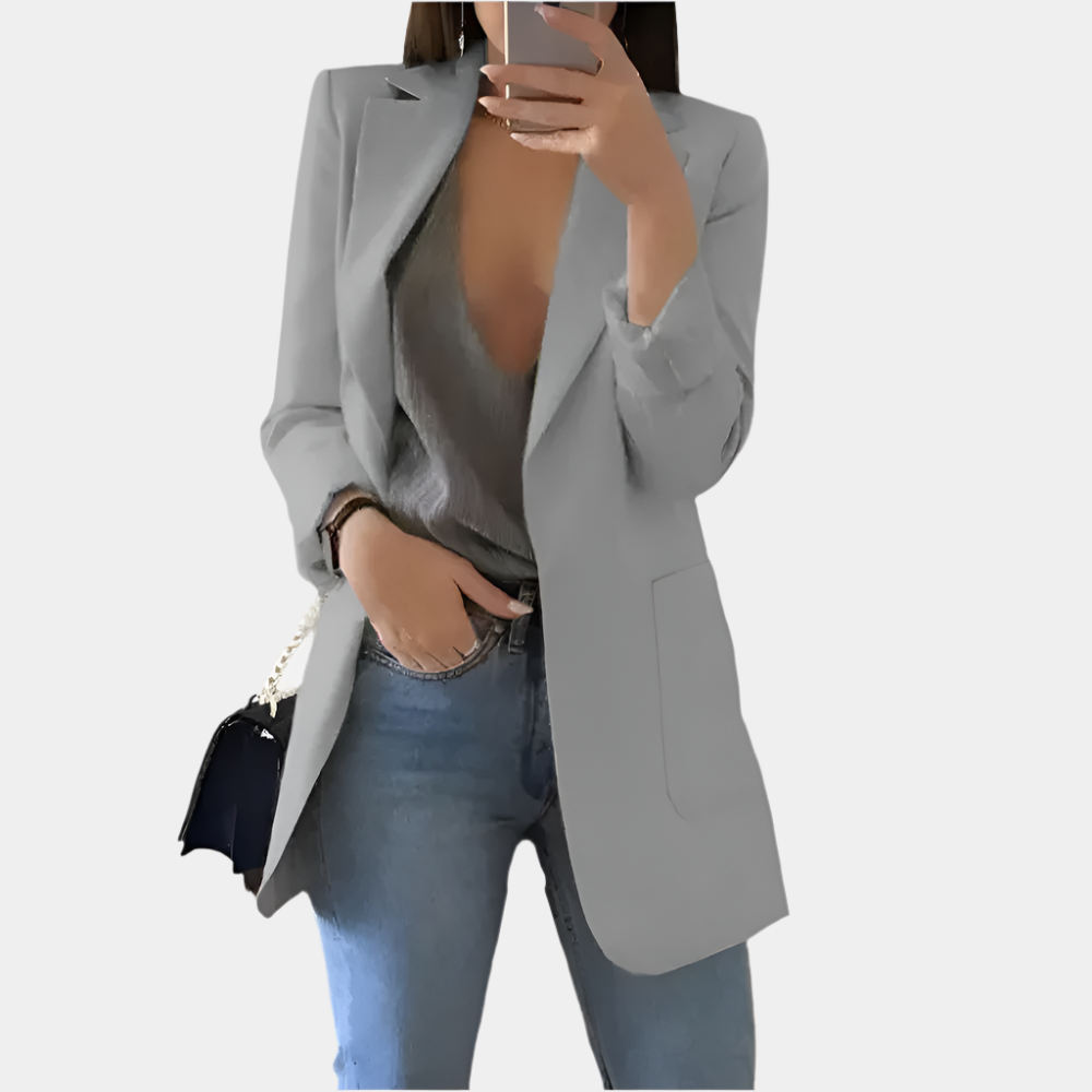 Shea - Élégant blazer long pour femmes Gris Clair