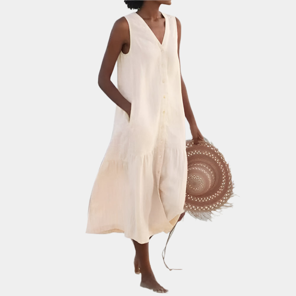 Abrielle - Robe élégante à col en V pour femmes Brun