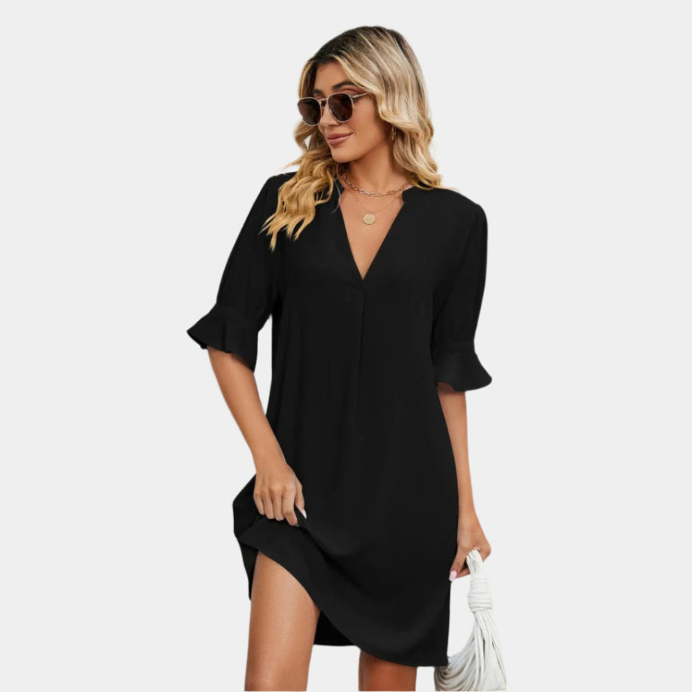 Alyssa - Robe élégante à col en V pour femmes Noir