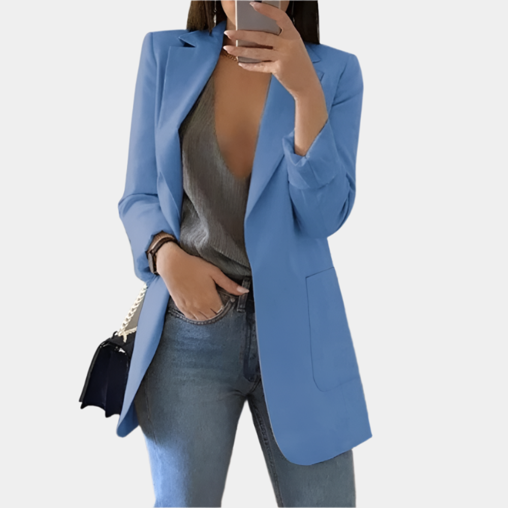 Shea - Élégant blazer long pour femmes Bleu Foncé