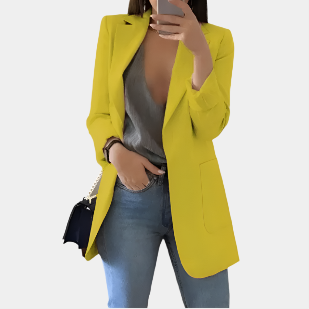 Shea - Élégant blazer long pour femmes Jaune