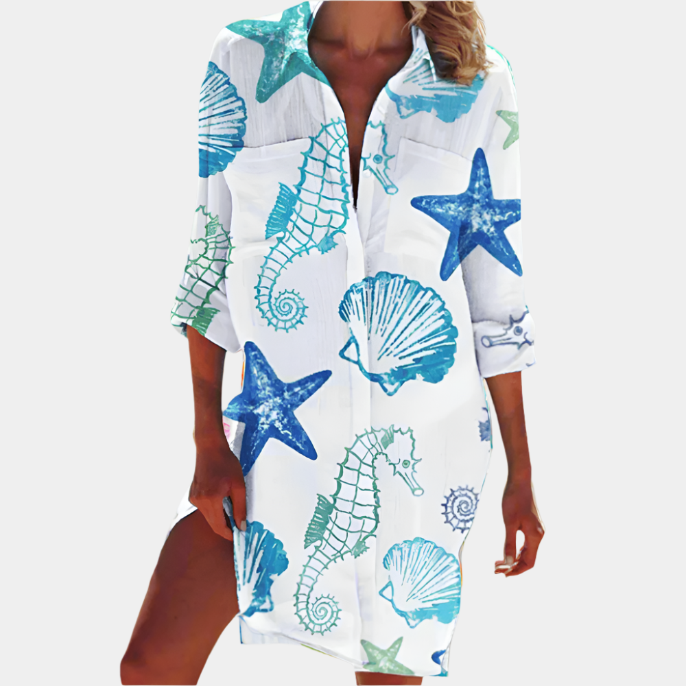 Lia - Robe élégante et premium pour femme Hippocampe Bleu