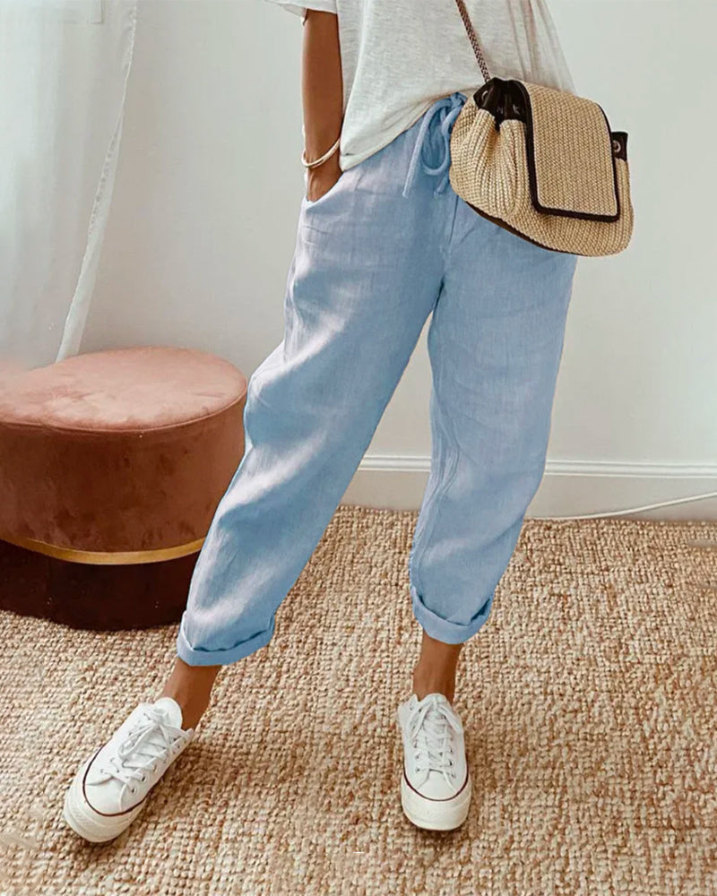 Lina – Pantalon en lin léger et respirant pour un style décontracté Bleu