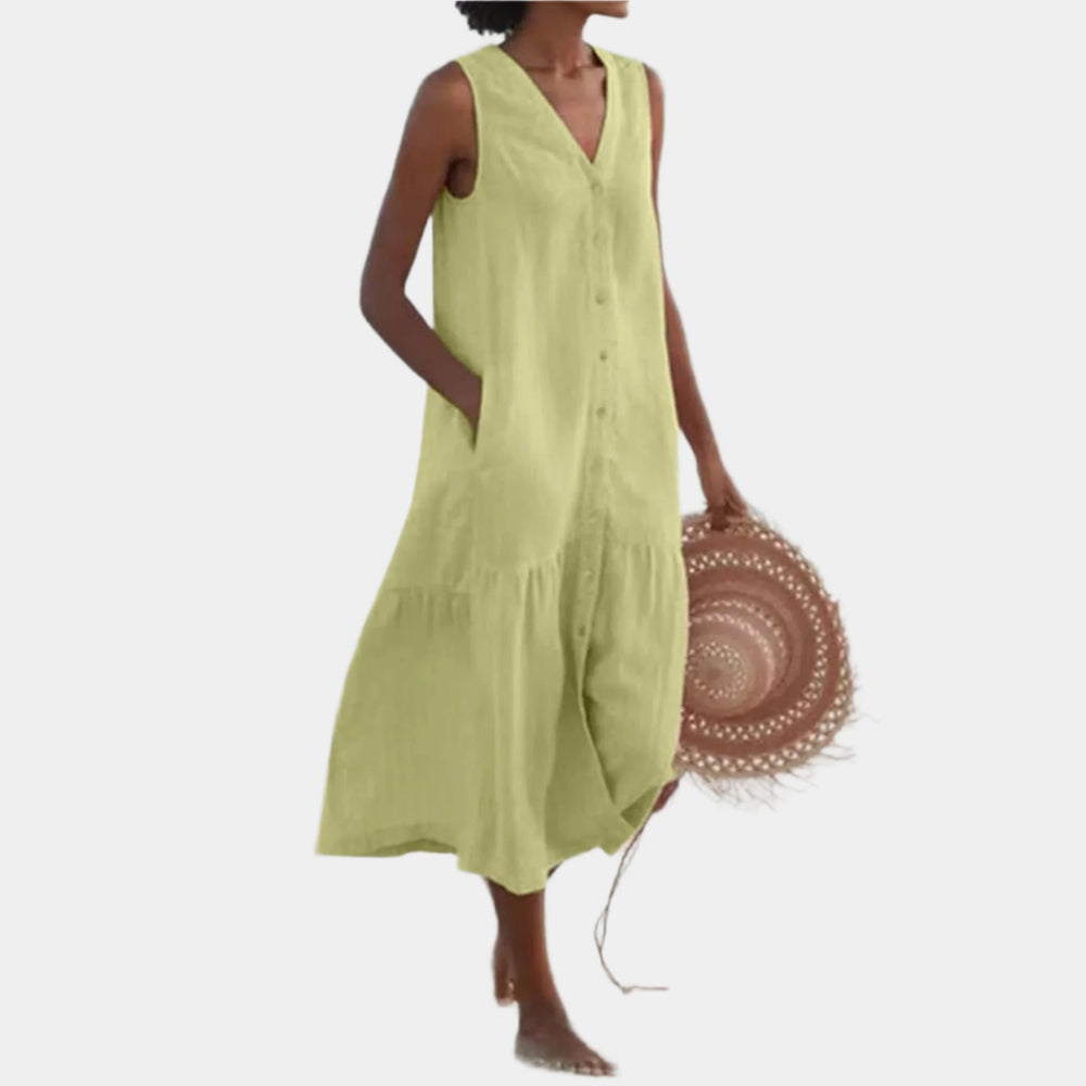 Abrielle - Robe élégante à col en V pour femmes Vert