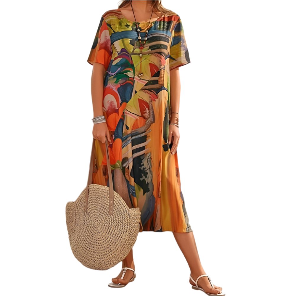 Cleo - Robe imprimée confortable pour femmes Orange