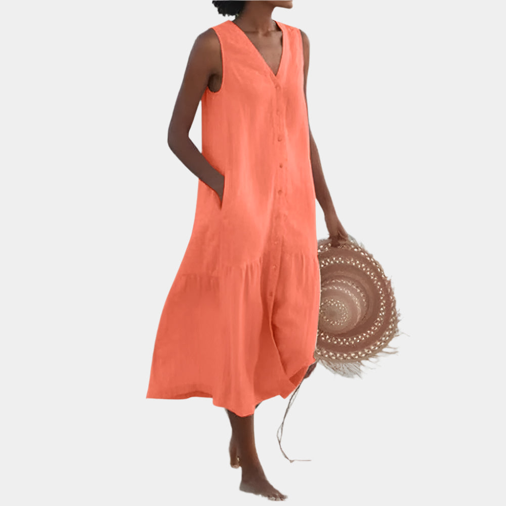 Abrielle - Robe élégante à col en V pour femmes Orange