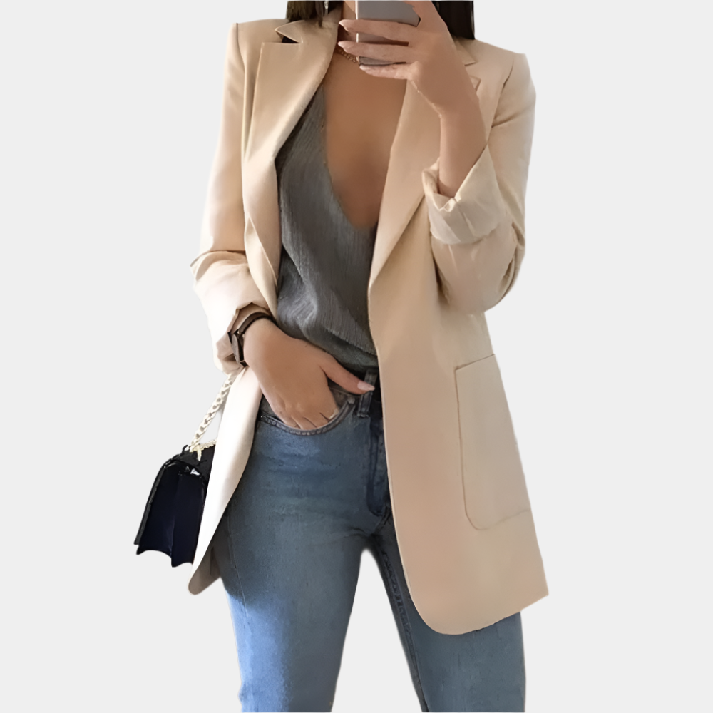 Shea - Élégant blazer long pour femmes Brun