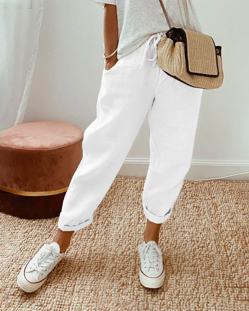 Lina – Pantalon en lin léger et respirant pour un style décontracté Blanc