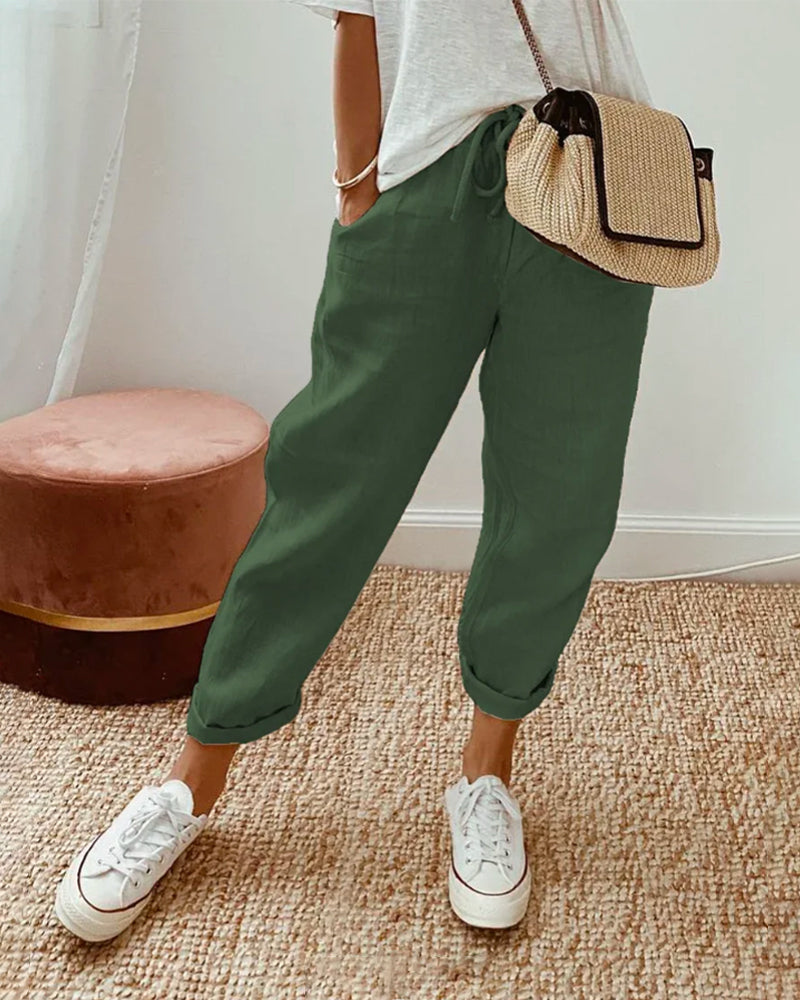 Lina – Pantalon en lin léger et respirant pour un style décontracté Vert