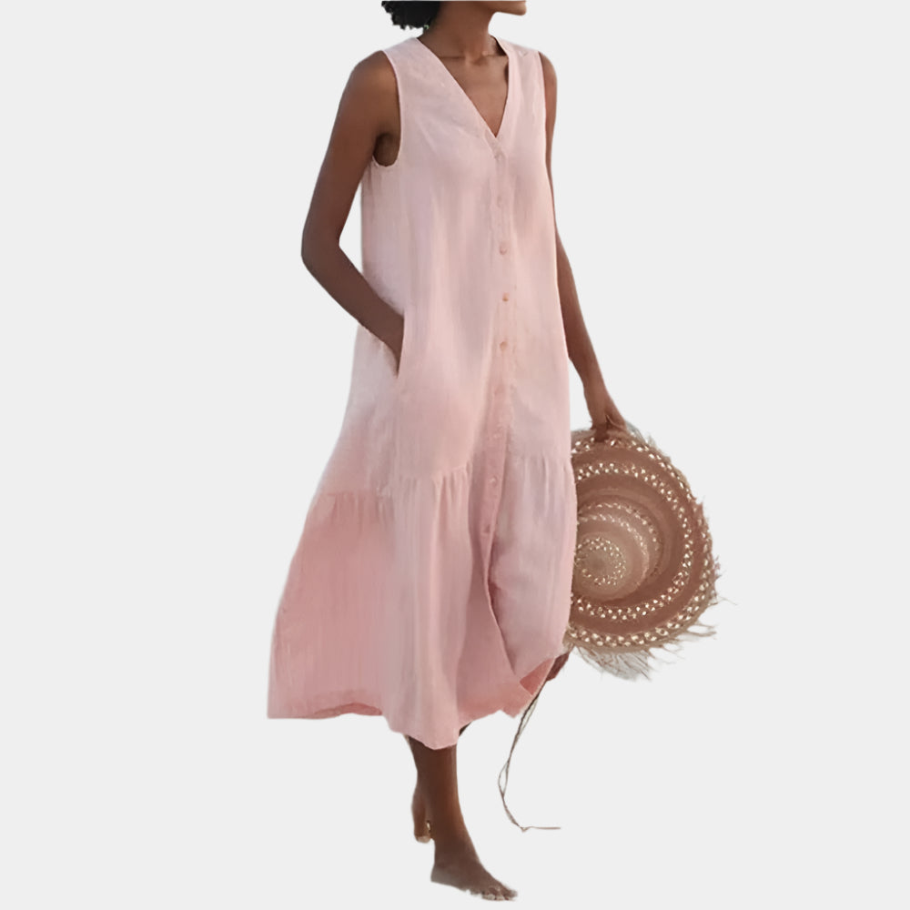 Abrielle - Robe élégante à col en V pour femmes Rose