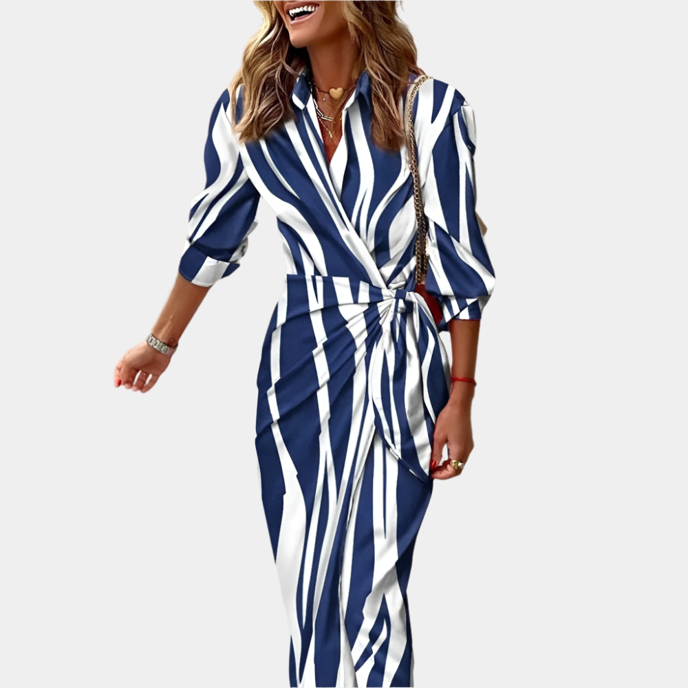Flora - Robe élégante et confortable pour femmes Bleu Blanc