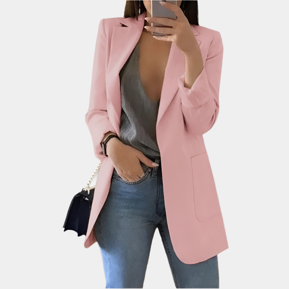 Shea - Élégant blazer long pour femmes Rose Clair