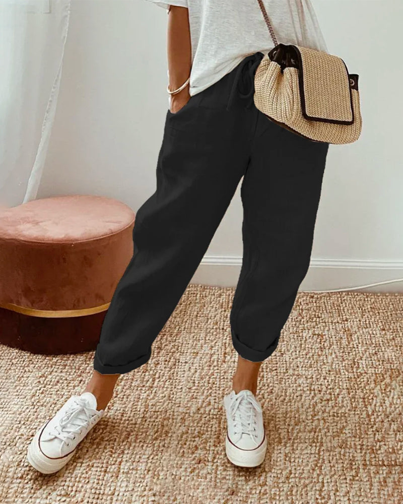 Lina – Pantalon en lin léger et respirant pour un style décontracté Noir