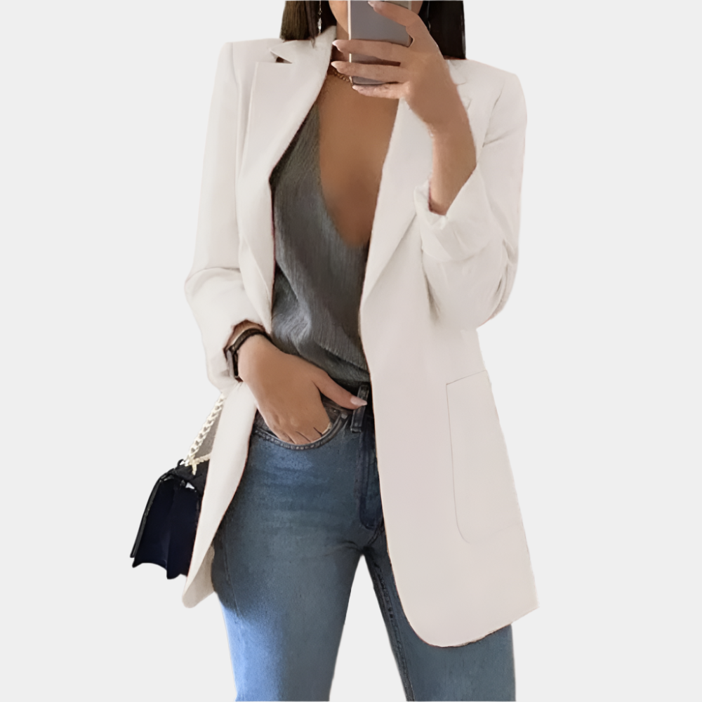 Shea - Élégant blazer long pour femmes Blanc