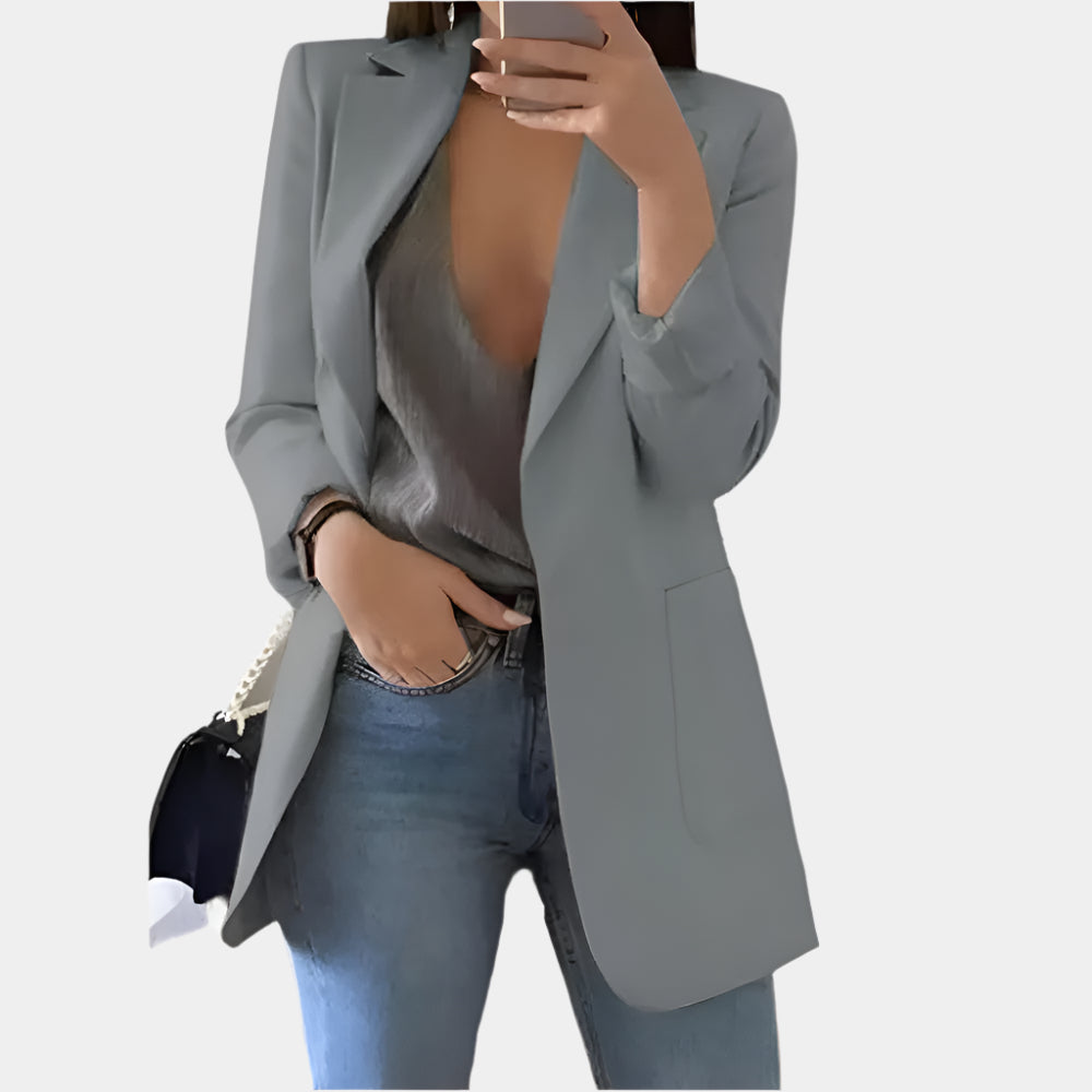Shea - Élégant blazer long pour femmes Gris