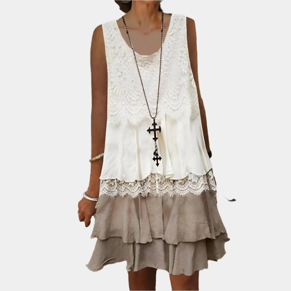 Tessa - Robe élégante sans manches pour femmes Blanc Marron