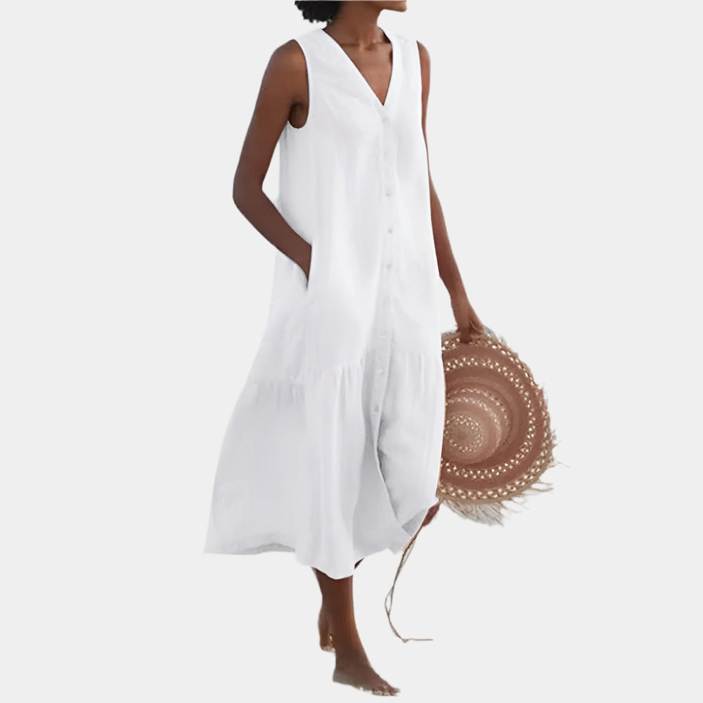 Abrielle - Robe élégante à col en V pour femmes Blanc