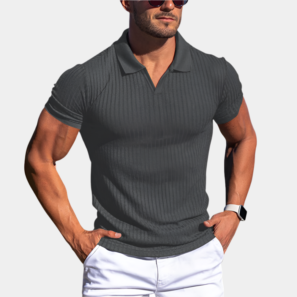 Zachary - Polo élégant avec col pour homme Gris