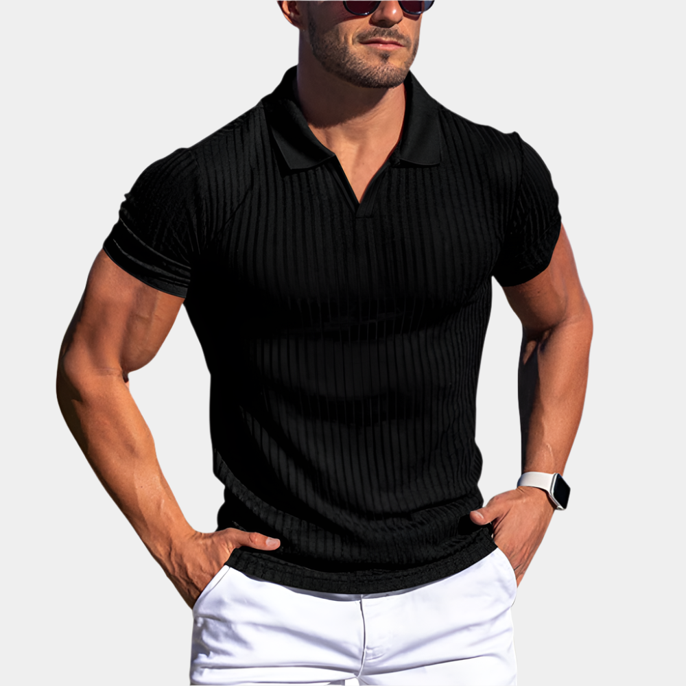Zachary - Polo élégant avec col pour homme Noir