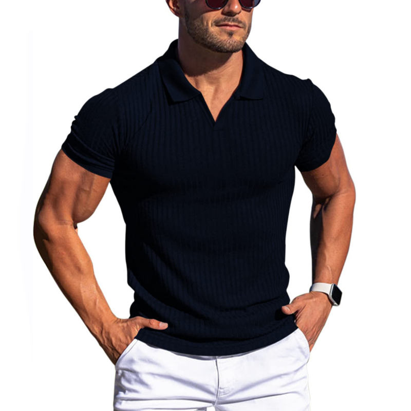 Zachary - Polo élégant avec col pour homme Bleu