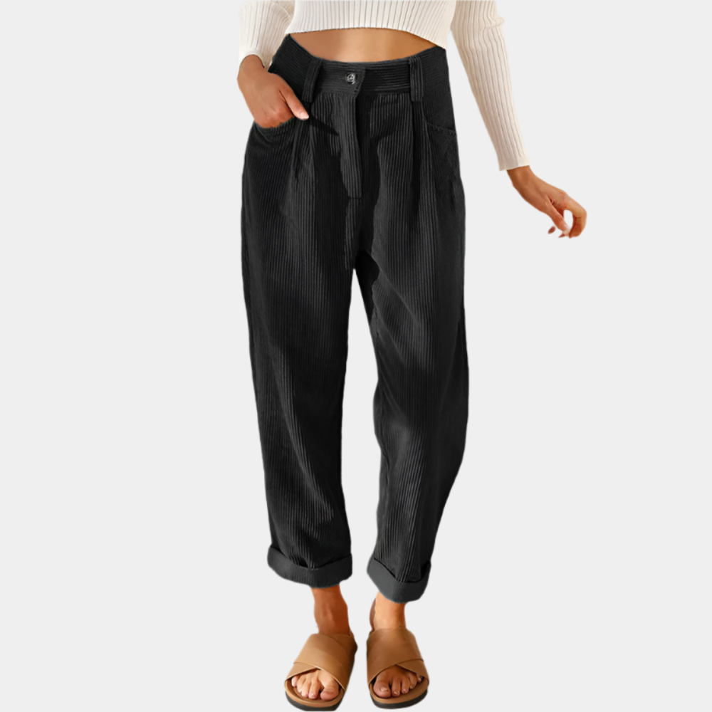 Natalla - Pantalon élégant en velours côtelé pour femmes Noir