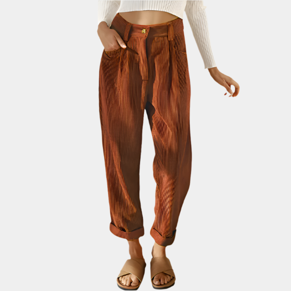 Natalla - Pantalon élégant en velours côtelé pour femmes Orange