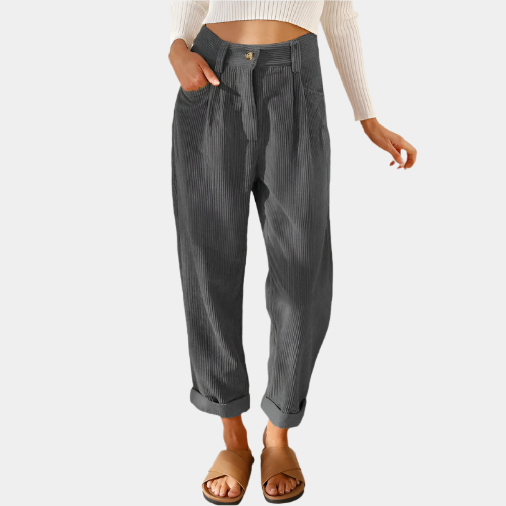 Natalla - Pantalon élégant en velours côtelé pour femmes Gris