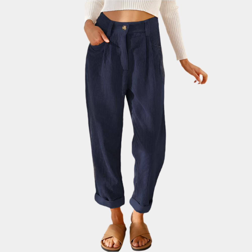 Natalla - Pantalon élégant en velours côtelé pour femmes Bleu