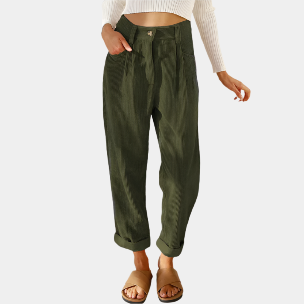 Natalla - Pantalon élégant en velours côtelé pour femmes Vert