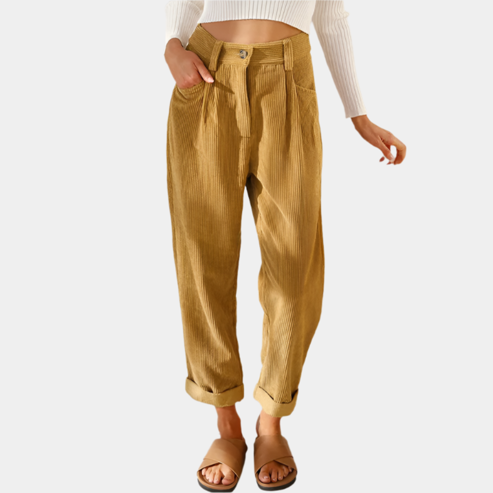 Natalla - Pantalon élégant en velours côtelé pour femmes Jaune
