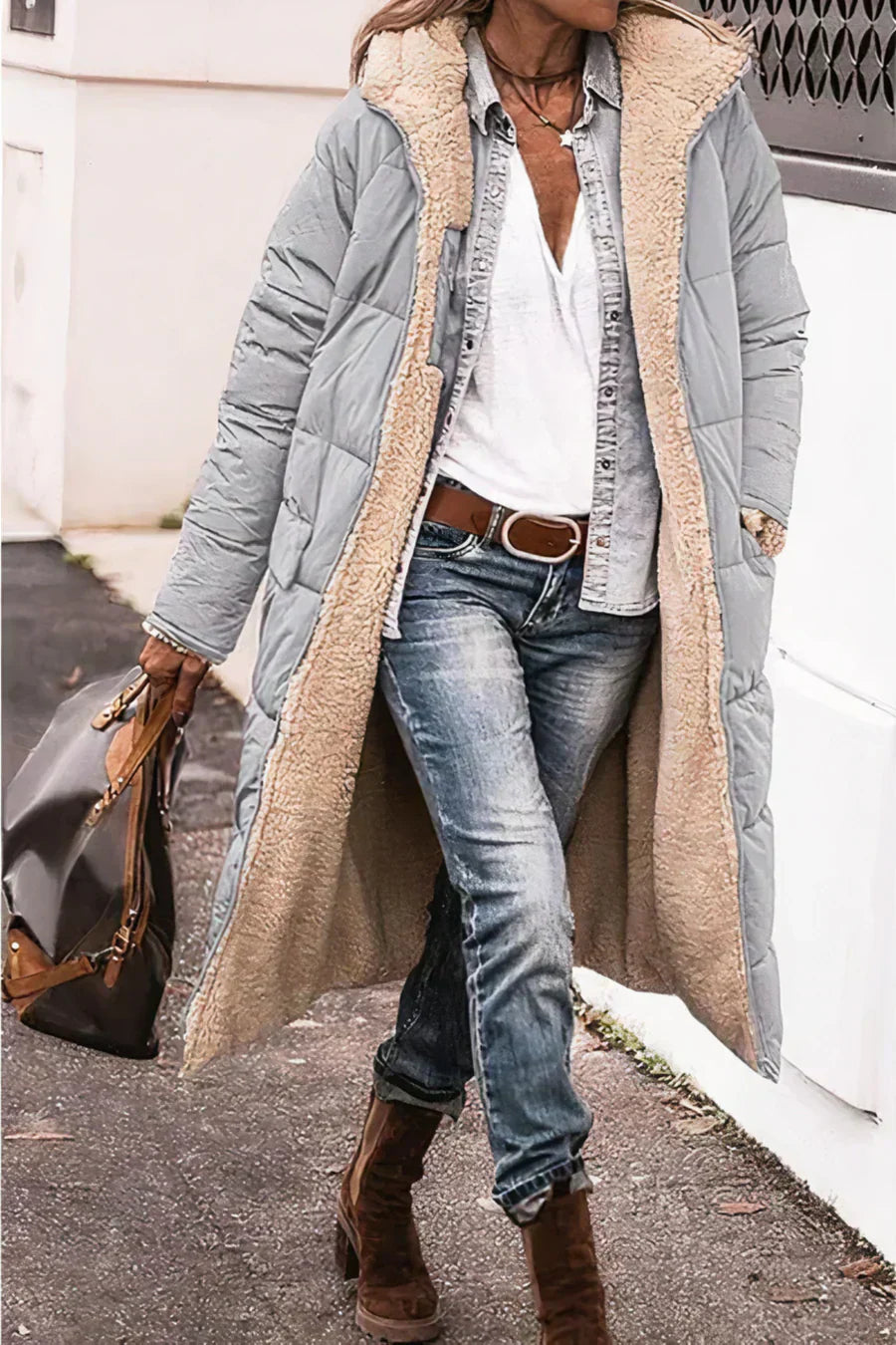 Nova – Parka Réversible Élégante et Chaude pour Femme Gris