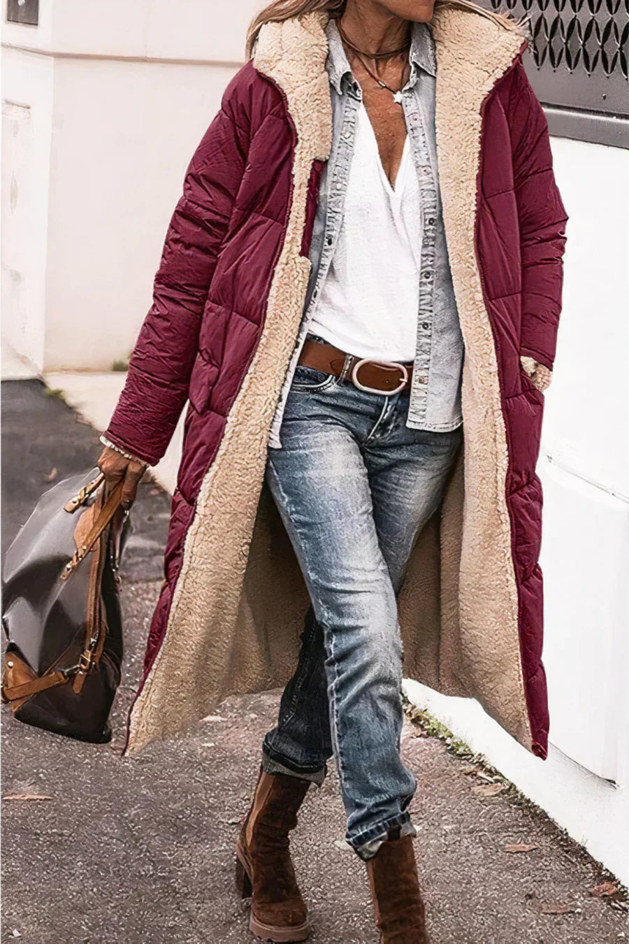 Nova – Parka Réversible Élégante et Chaude pour Femme Vin rouge