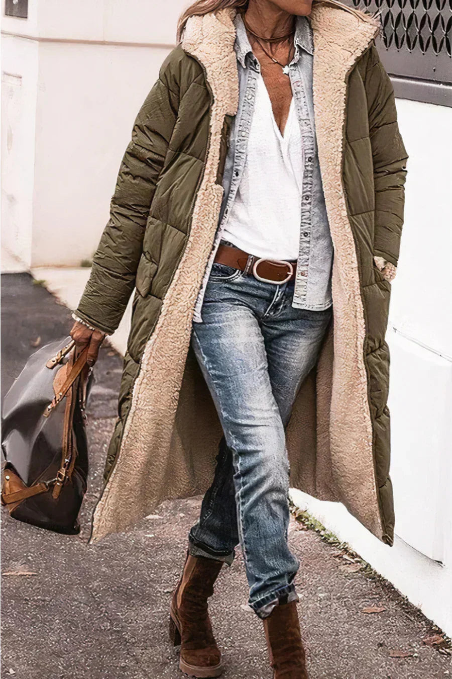 Nova – Parka Réversible Élégante et Chaude pour Femme Vert armée