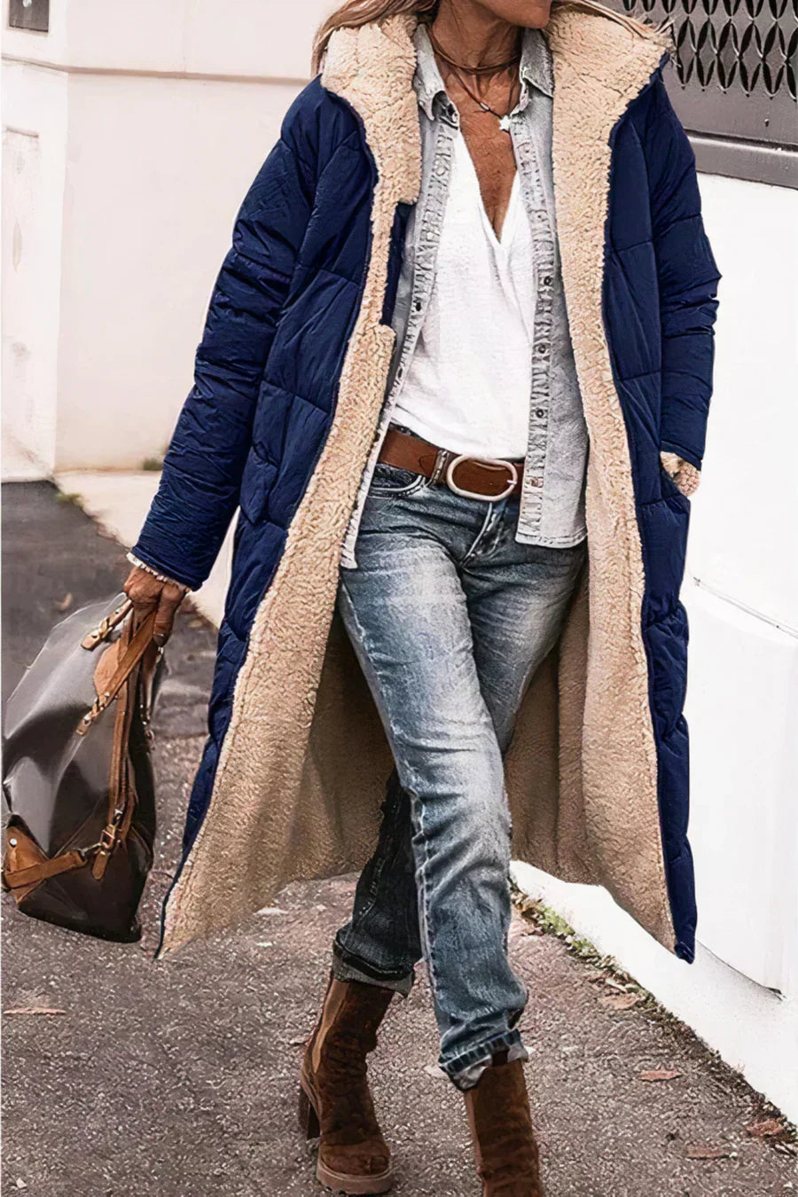 Nova – Parka Réversible Élégante et Chaude pour Femme bleu marine