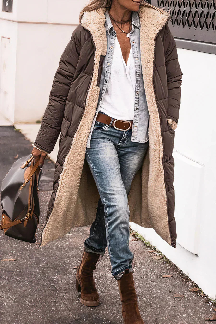 Nova – Parka Réversible Élégante et Chaude pour Femme Brun