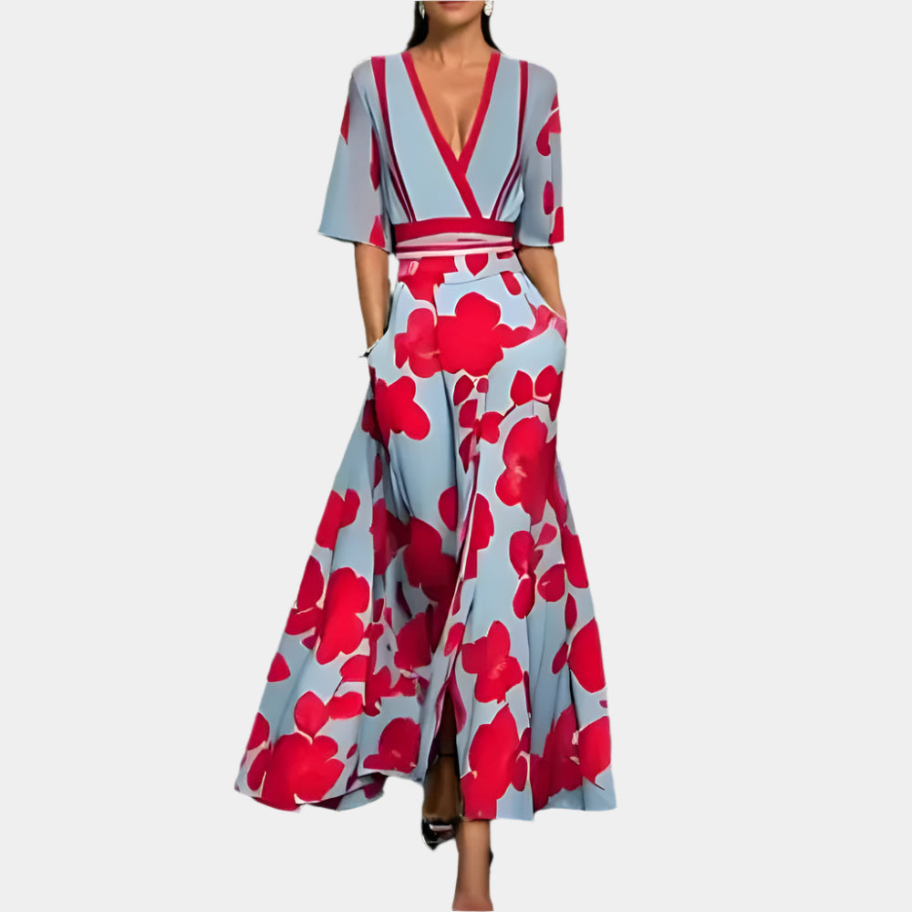 Robe Susan élégante et chic Rouge Floral