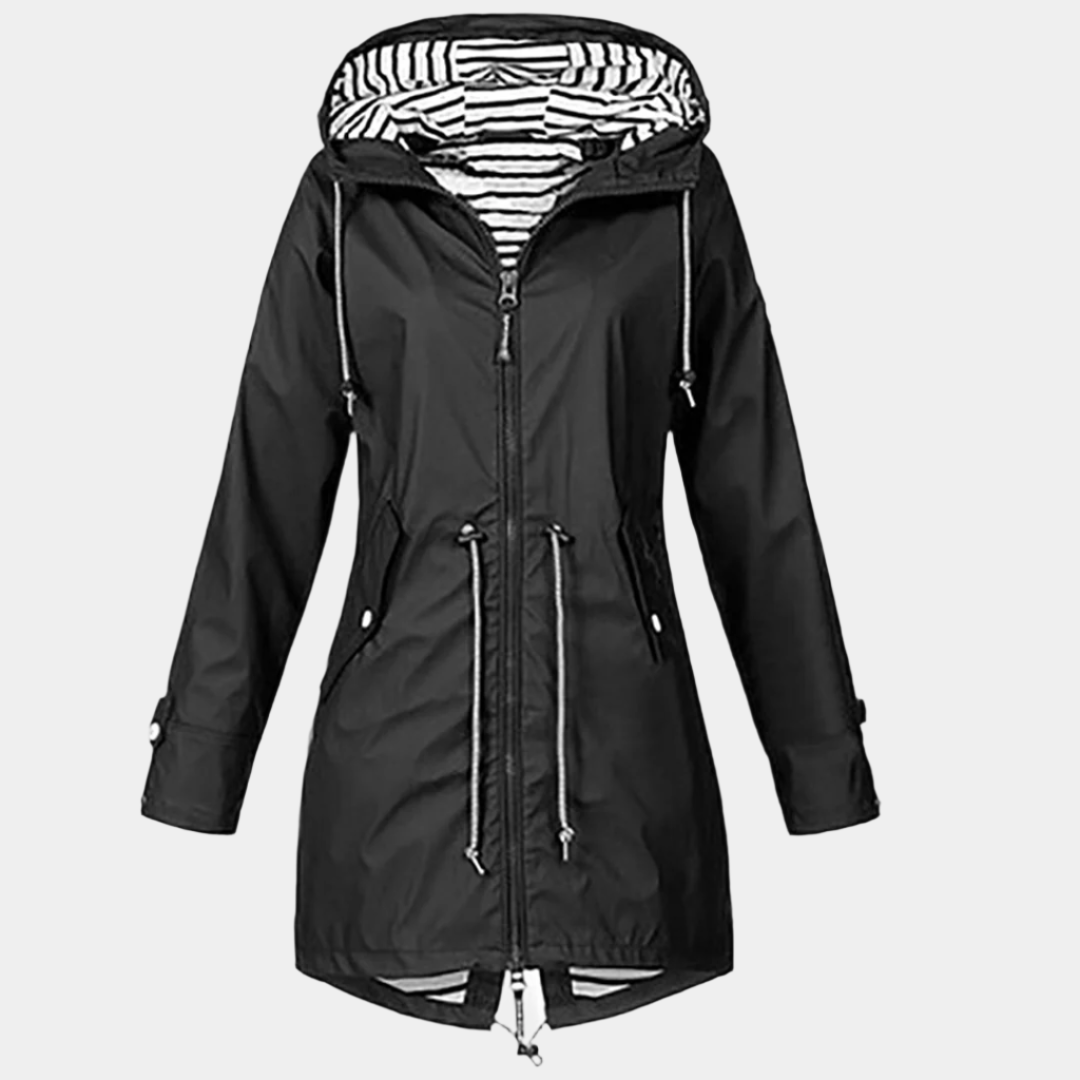 Étoile - Trench Long Imperméable et Élégant pour Femme Noir