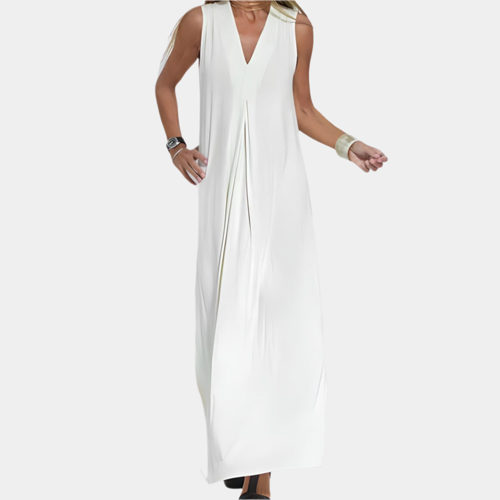 Celina - Robe élégante à col en V pour femmes Blanc