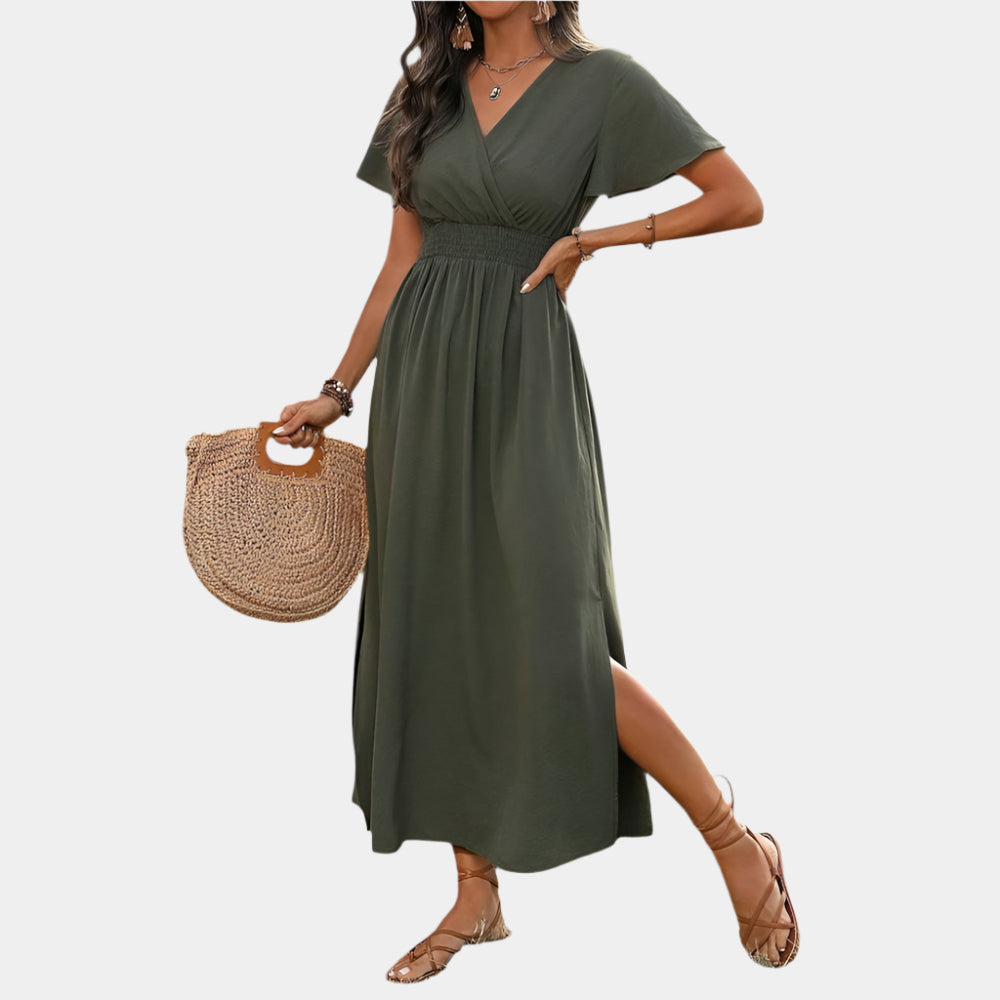 Giselle - Élégante robe boho à col en V pour femmes Vert