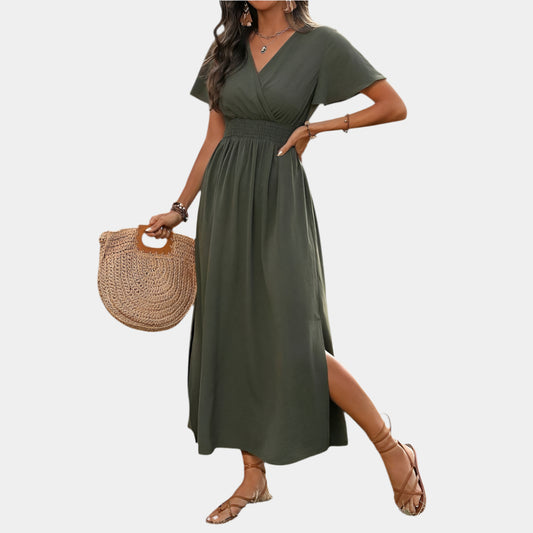 Giselle - Élégante robe boho à col en V pour femmes Vert