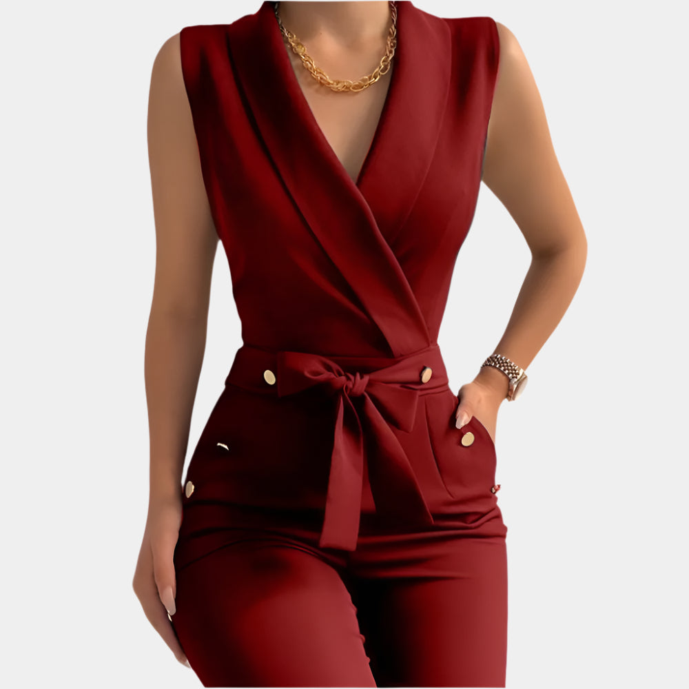Aurelia - Combinaison longue élégante avec ceinture pour femme Bordeaux
