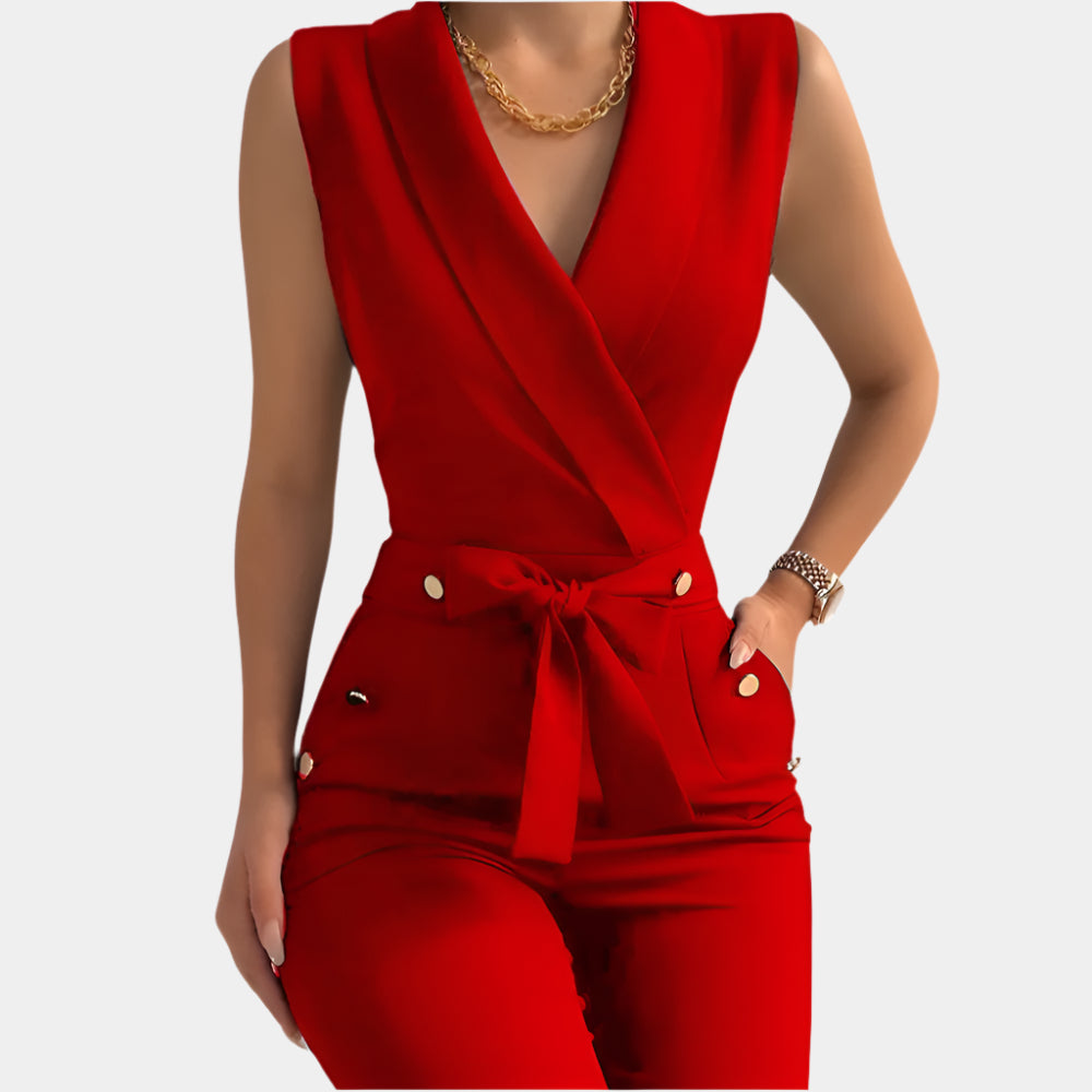 Aurelia - Combinaison longue élégante avec ceinture pour femme Rouge