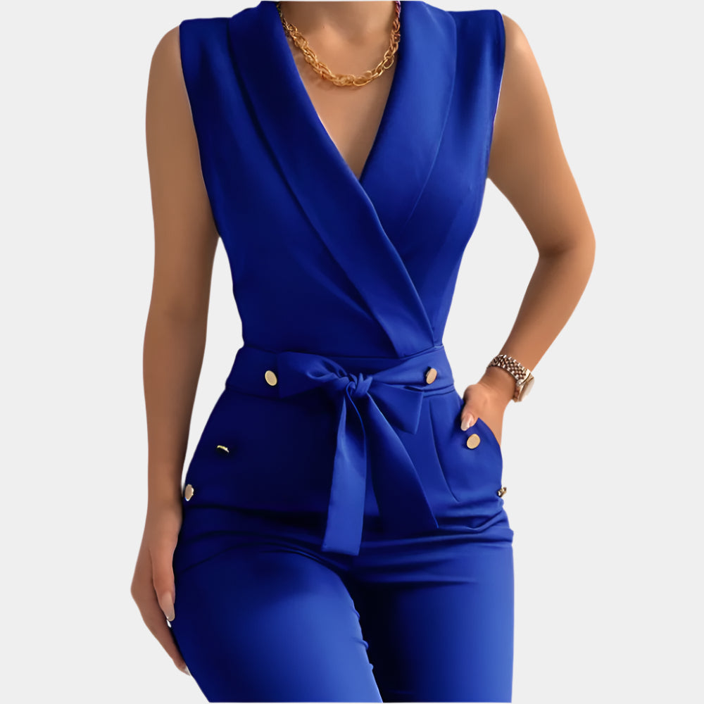 Aurelia - Combinaison longue élégante avec ceinture pour femme Bleu