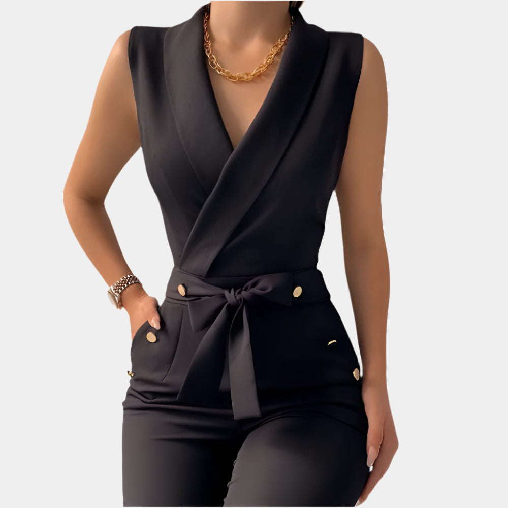 Aurelia - Combinaison longue élégante avec ceinture pour femme Noir 2