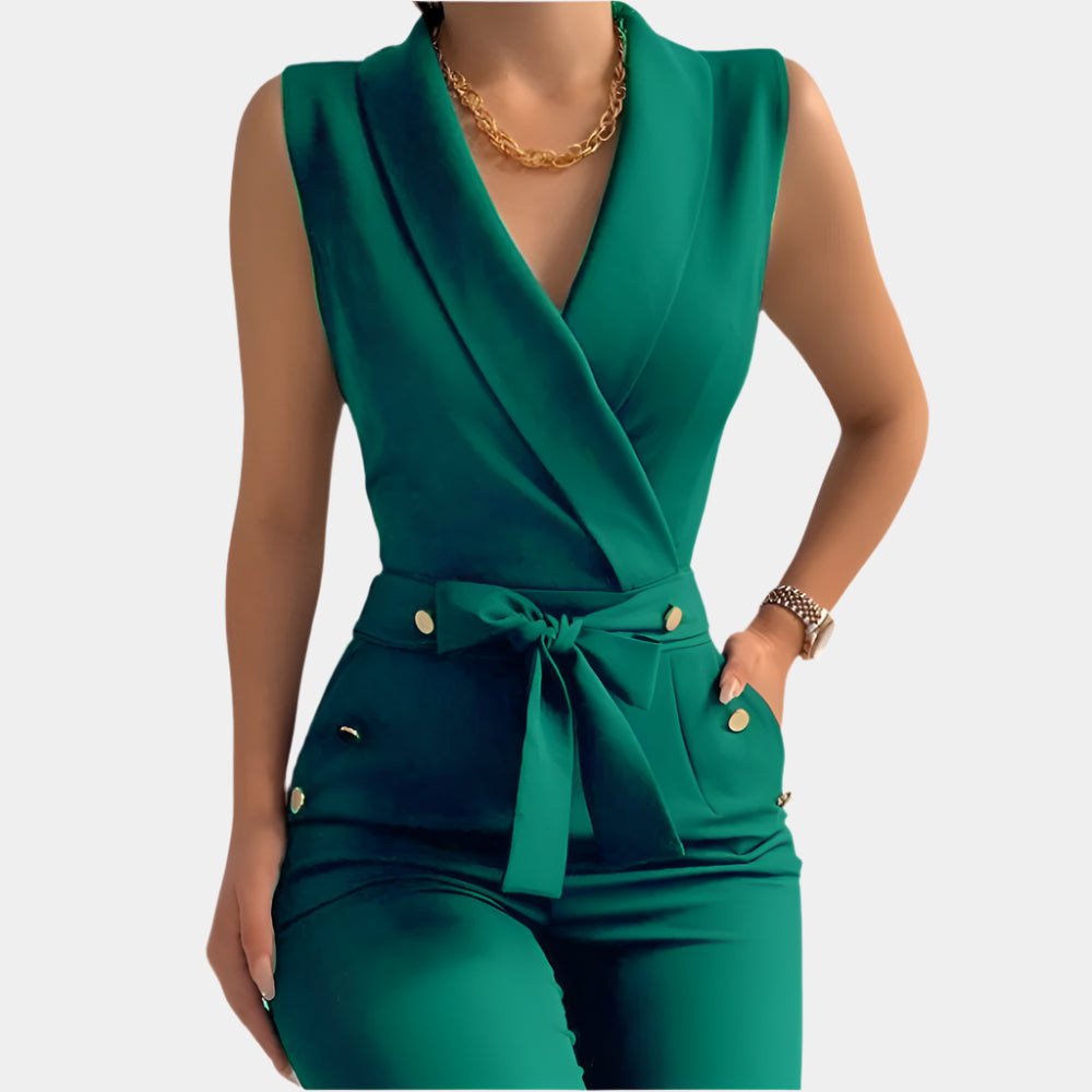 Aurelia - Combinaison longue élégante avec ceinture pour femme Vert