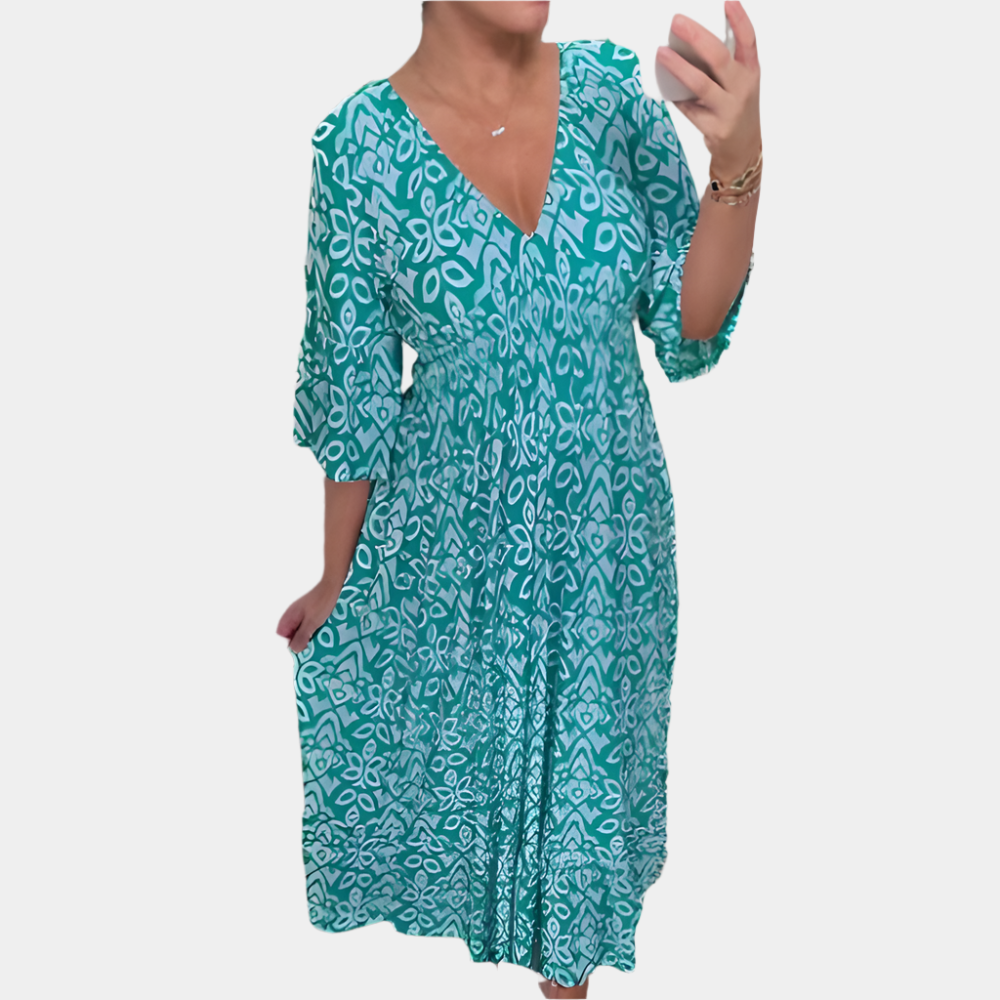 Dexie - Élégante robe imprimée bohème pour femme Bleu Clair