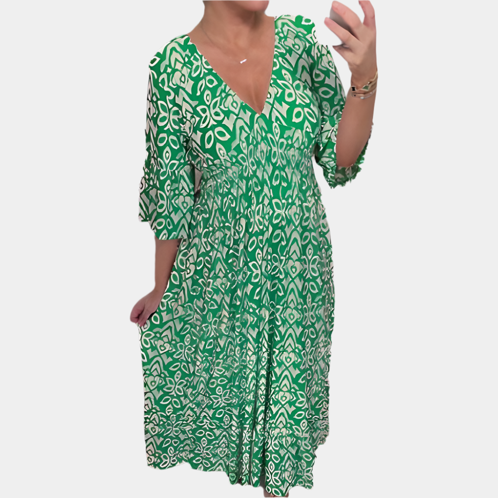 Dexie - Élégante robe imprimée bohème pour femme Vert