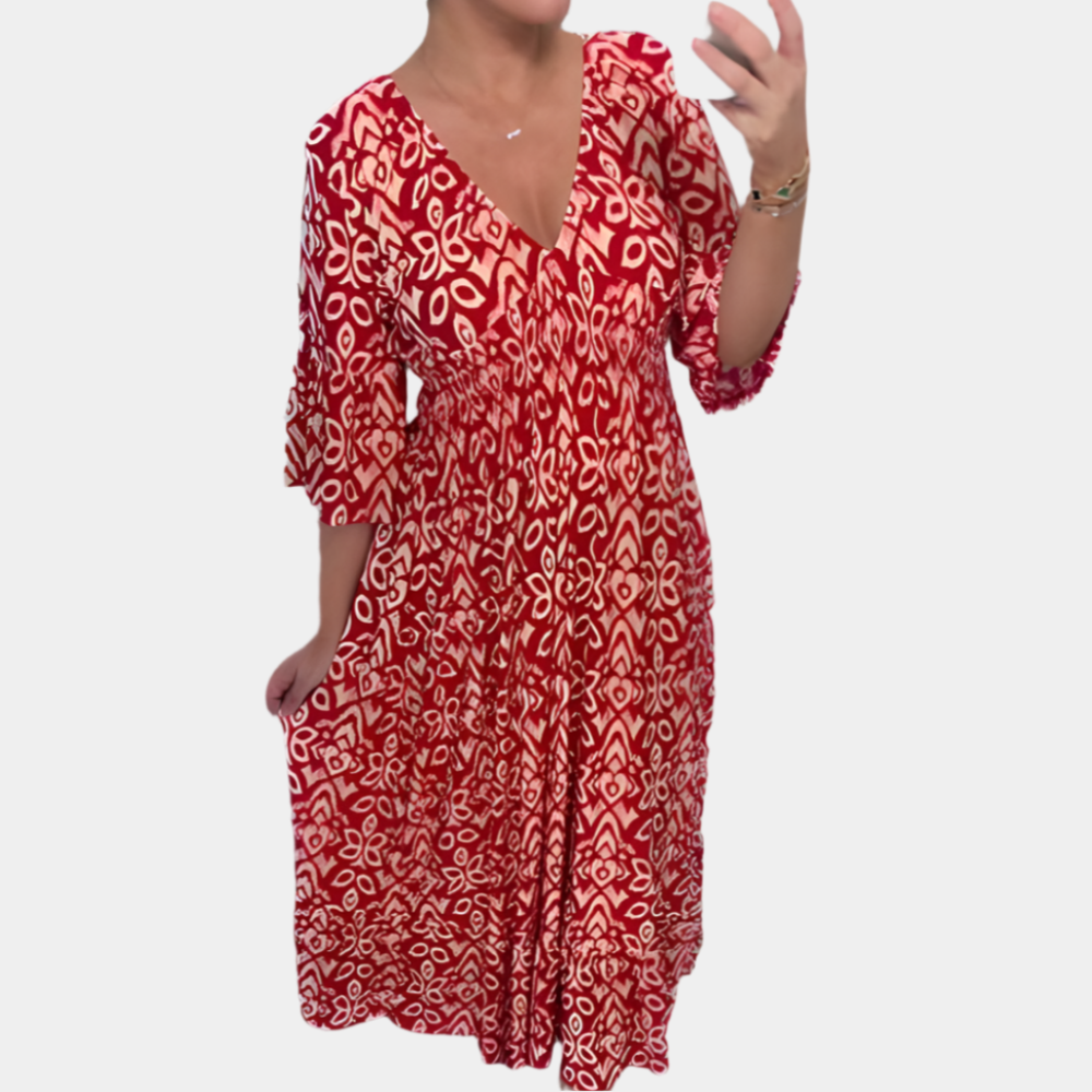 Dexie - Élégante robe imprimée bohème pour femme Rouge