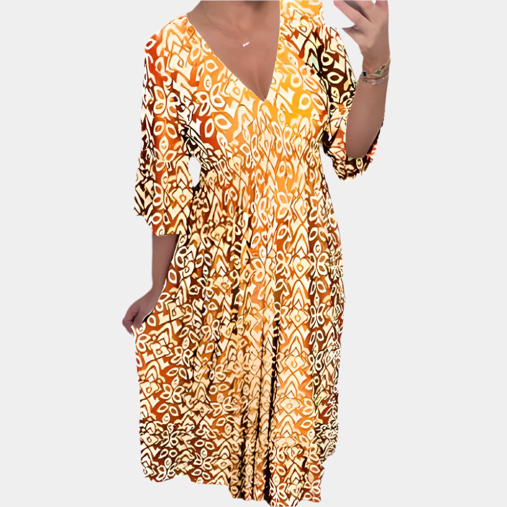 Dexie - Élégante robe imprimée bohème pour femme Jaune
